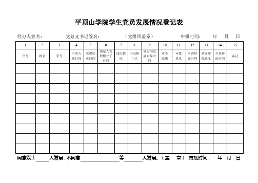 平顶山学院学生党员发展情况登记表