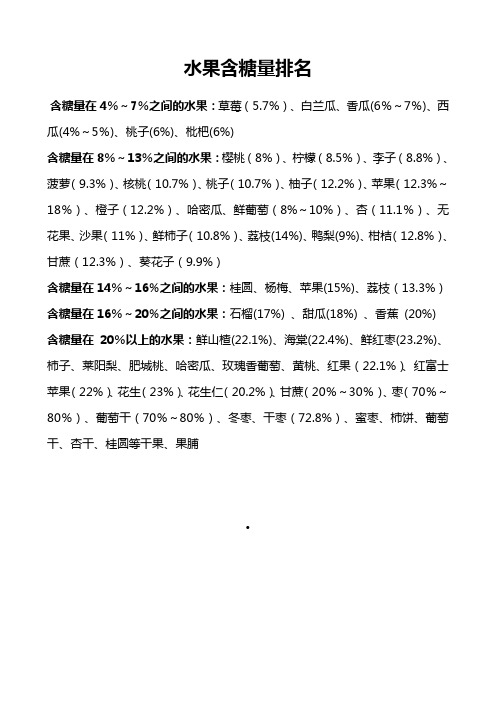 各类食物含糖量排行