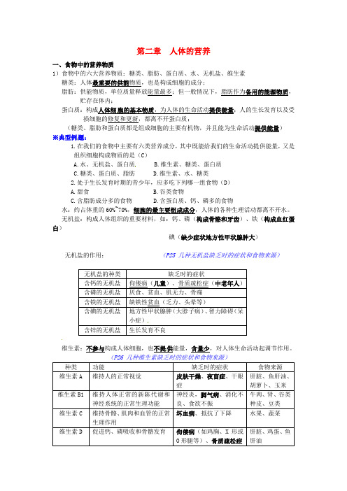 七年级生物下册4.2人体的营养知识点新人教版