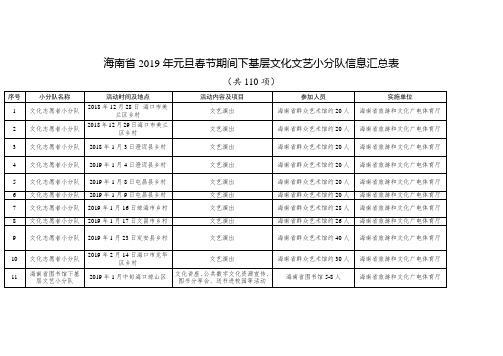 海南2019年元旦春节期间下基层文化文艺小分队信息汇总表