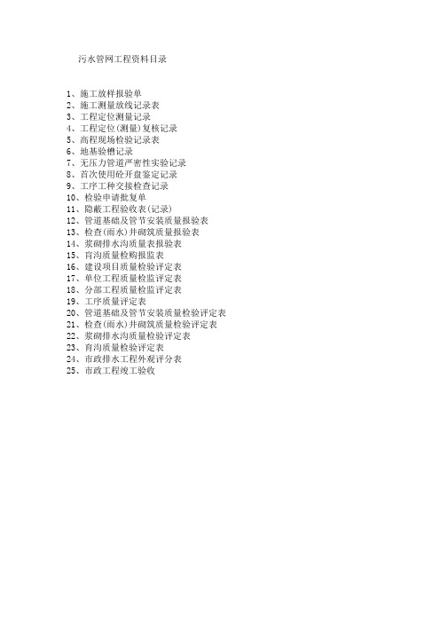 污水管网工程资料目录