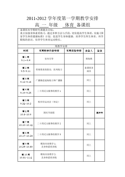 2011-2012学年度第一学期教学安排