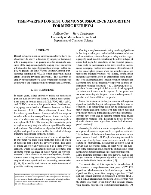 TIME-WARPED LONGEST COMMON SUBSEQUENCE ALGORITHM FOR MUSIC RETRIEVAL