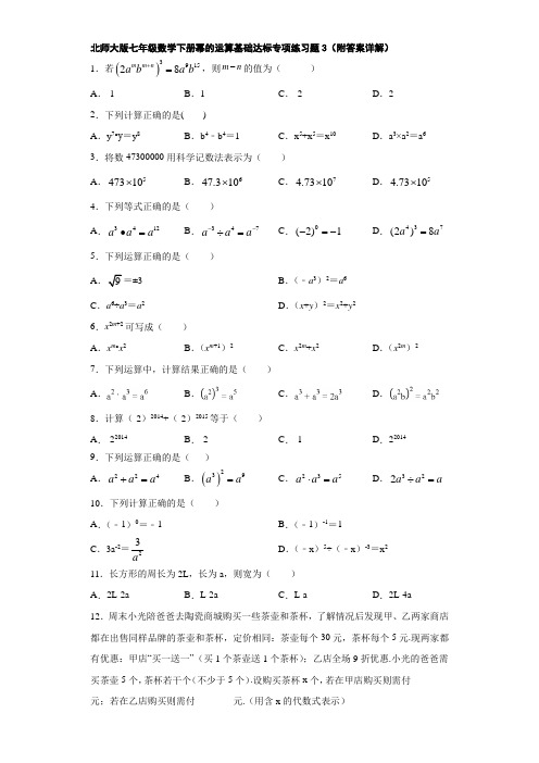 北师大版七年级数学下册幂的运算基础达标专项练习题3(附答案详解)