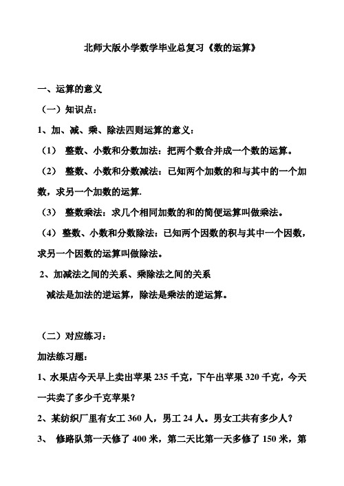 北师大版小学数学毕业数的运算总复习