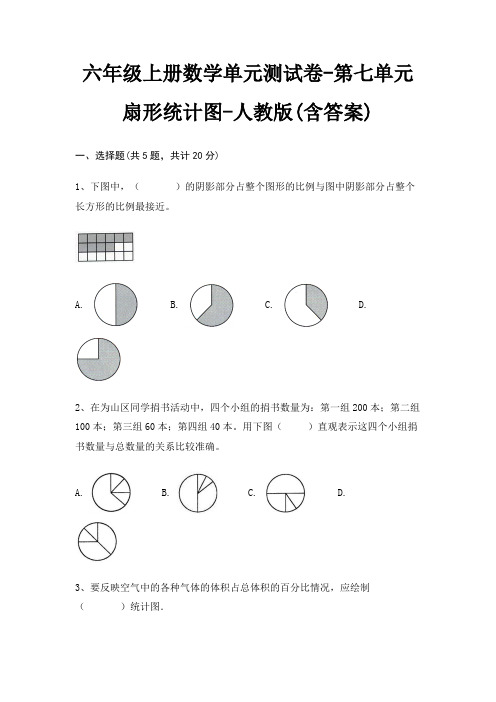 六年级上册数学单元测试卷-第七单元 扇形统计图-人教版(含答案)