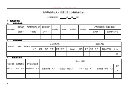 高等职业院校人才培养工作状态数据库框架