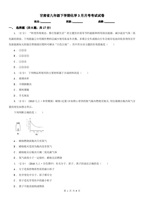 甘肃省九年级下学期化学3月月考考试试卷