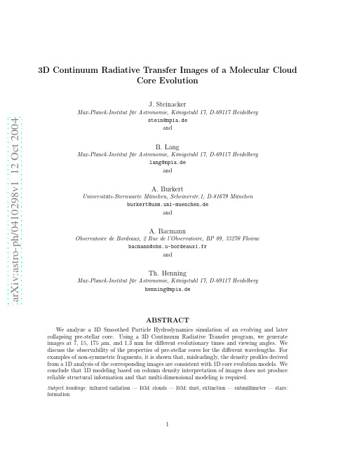 Three-dimensional Continuum Radiative Transfer Images of a Molecular Cloud Core Evolution
