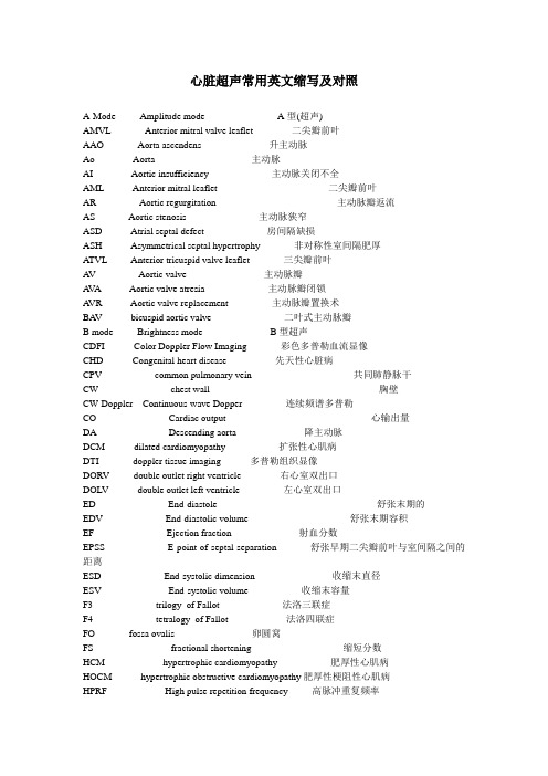 心脏超声常用英文缩写及对照