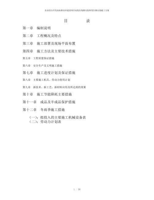 农业综合开发高标准农田建设项目高低压线路安装和变压器安装施工方案
