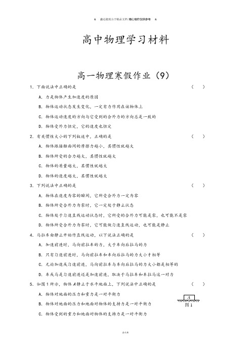 人教版高中物理必修二高一寒假作业(9).docx