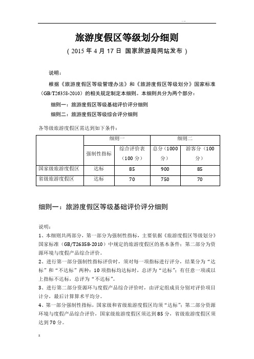 旅游度假区等级划分细则