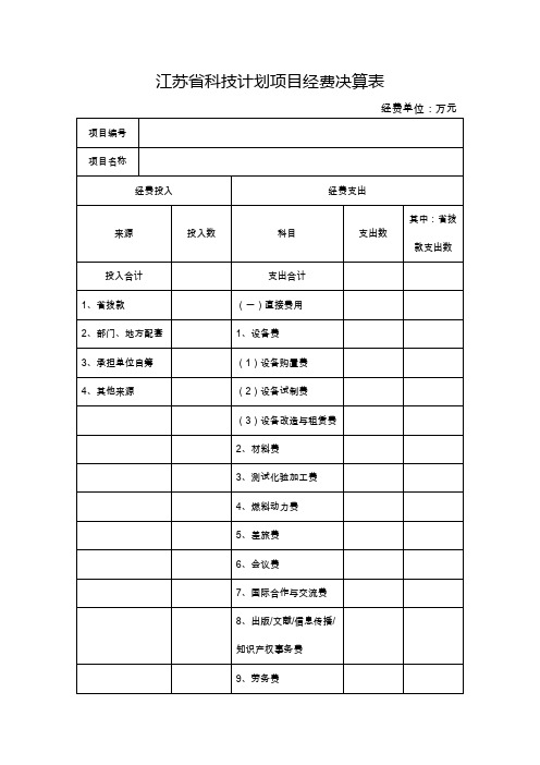 江苏省科技计划项目经费决算表