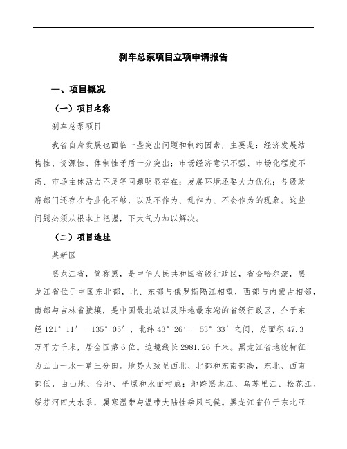 刹车总泵项目立项申请报告(word可编辑下载)