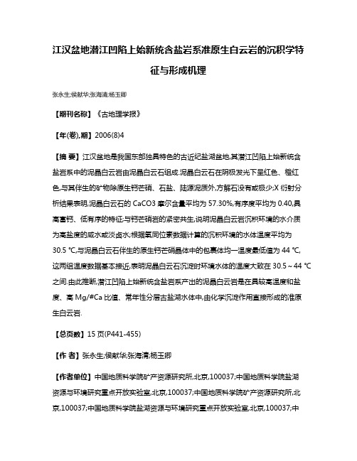 江汉盆地潜江凹陷上始新统含盐岩系准原生白云岩的沉积学特征与形成机理