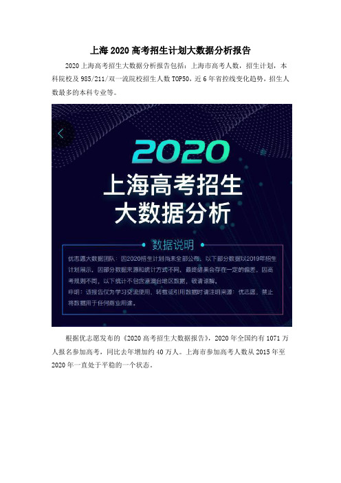 上海2020高考招生计划大数据分析报告