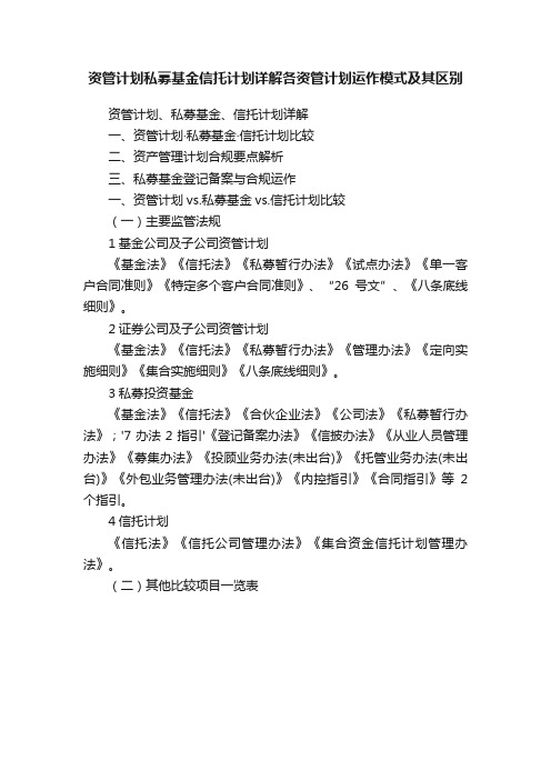 资管计划私募基金信托计划详解各资管计划运作模式及其区别