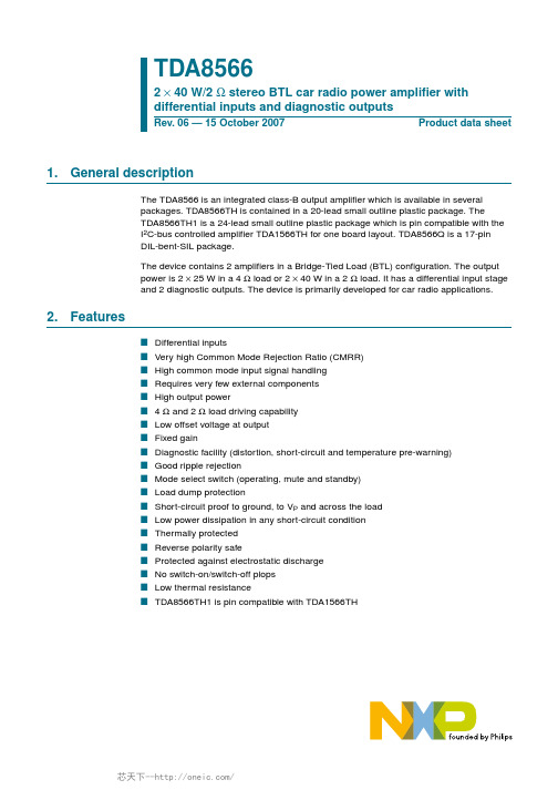 TDA8566TH,TDA8566Q,TDA8566TH1 规格书,Datasheet 资料