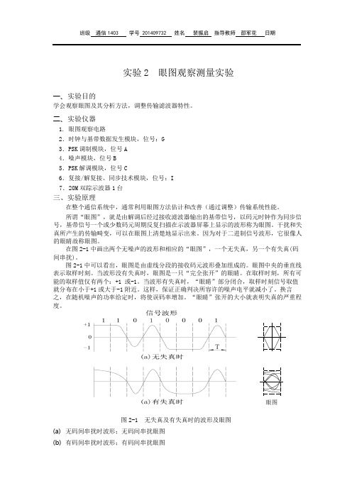 实验2 眼图观察测量实验