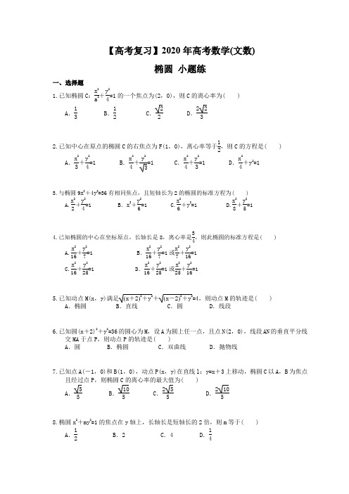 【高考复习】2020年高考数学(文数) 椭圆 小题练(含答案解析)