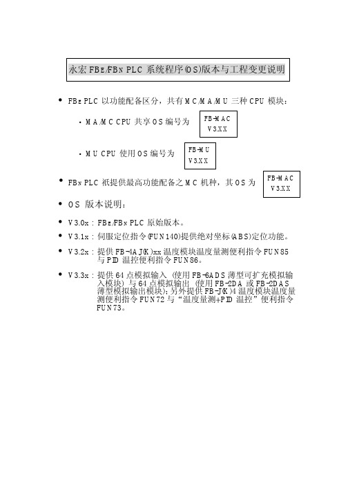 永宏FBE FBN PLC系统程序版本与工程变更说明说明书