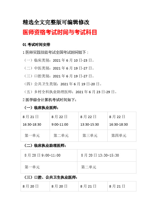 医师资格考试时间与考试科目全文编辑修改