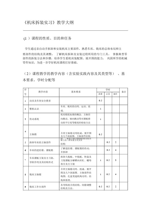 《机床拆装实习》教学大纲