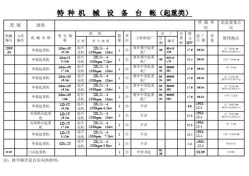 特种机械设备台帐(起重类)