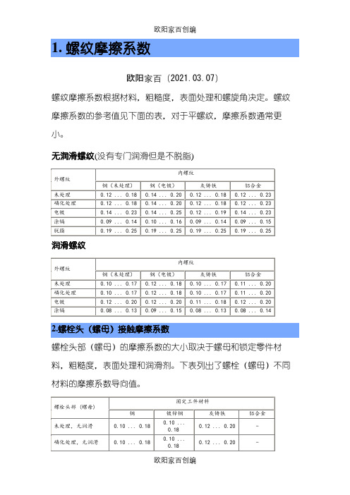 螺栓螺母摩擦系数之欧阳家百创编