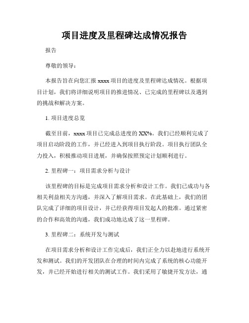 项目进度及里程碑达成情况报告