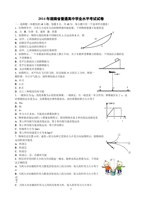 2014年湖南省普通高中学业水平考试试卷