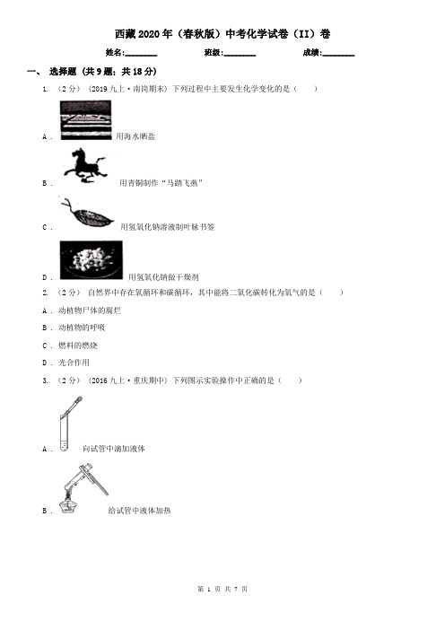 西藏2020年(春秋版)中考化学试卷(II)卷(精编)