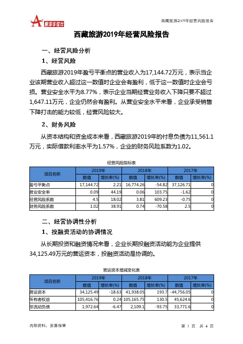 西藏旅游2019年经营风险报告