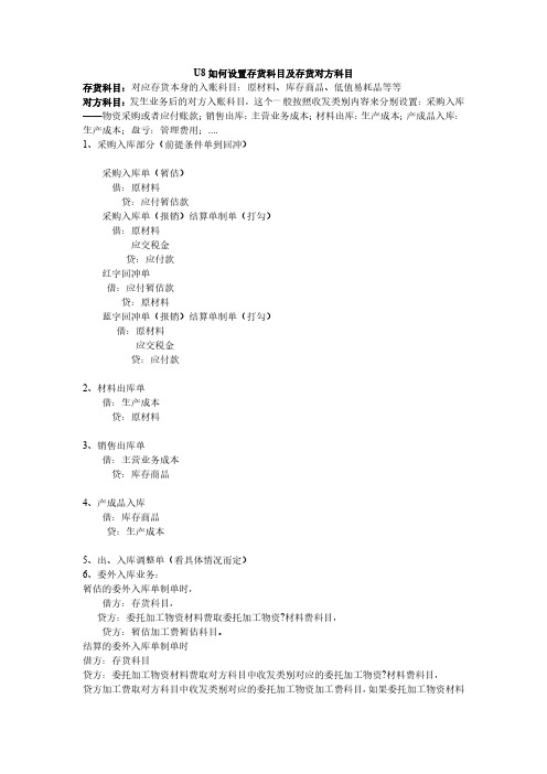 用友u8存货核算存货科目和对方科目设置