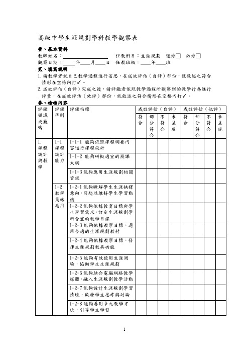 高级中学生涯规划学科教学观察表