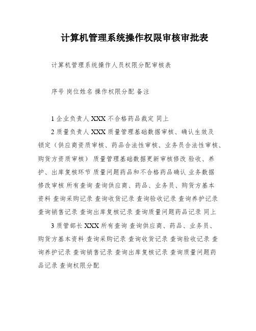 计算机管理系统操作权限审核审批表