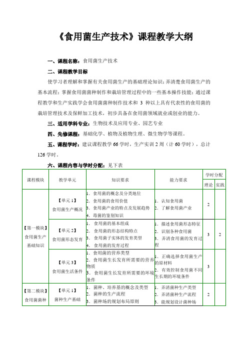 《食用菌生产技术》课程教学大纲