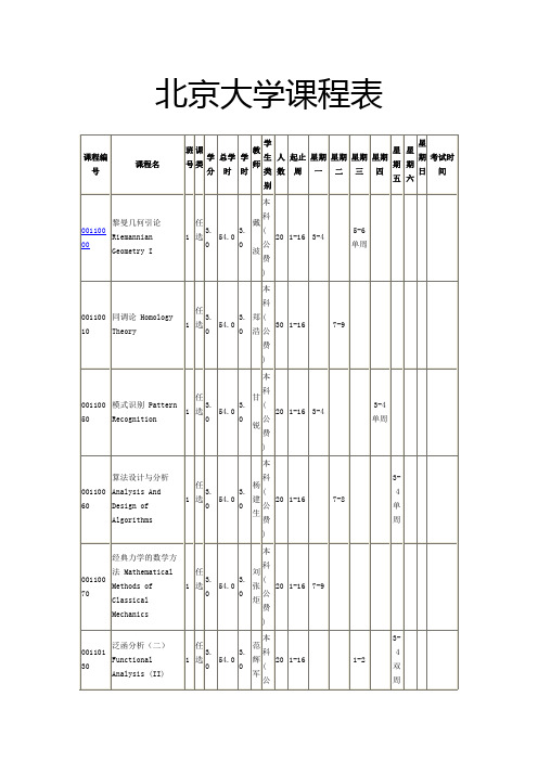 北京大学数学系课程表