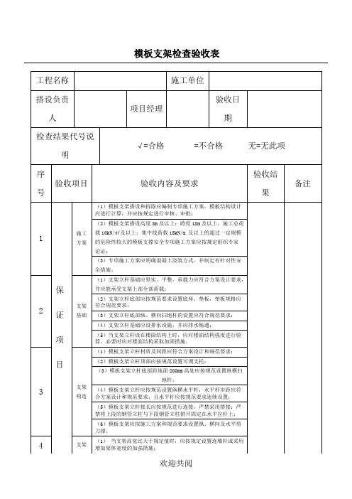 范本支架检查验收表格范本