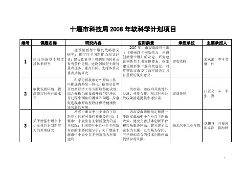 十堰市科技局2008年软科学计划项目.