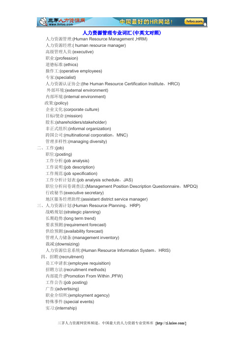 人力资源管理专业词汇(中英文对照)