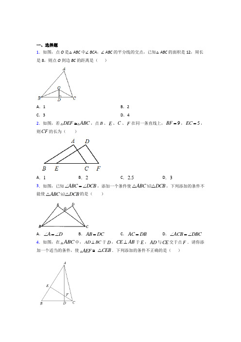 湖南邵阳市八年级数学上册第十二章【全等三角形】经典题