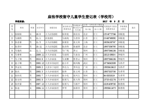 庙张小学留守儿童统计表