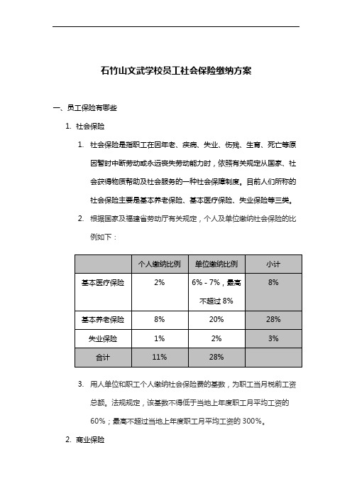 石竹山文武学校员工社会保险缴纳方案