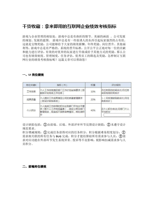 干货收藏：拿来即用的互联网企业绩效考核指标