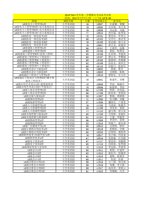 2013~2014学年第二学期期末考试安排(20140630确定版)