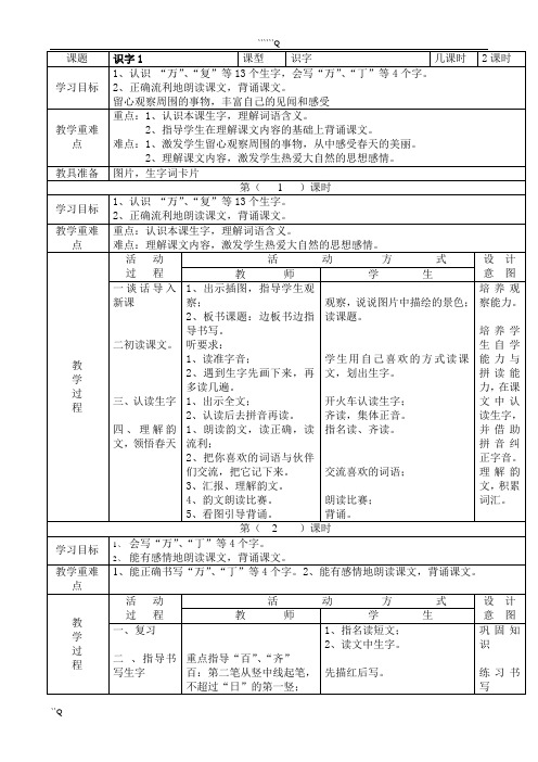 小学一年级语文下册全册电子教案【表格式】