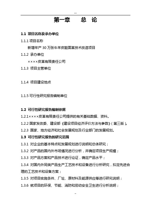 新增年产30万张牛羊皮鞋面革技术改造项目可行性分析报告书(优秀甲级资质)