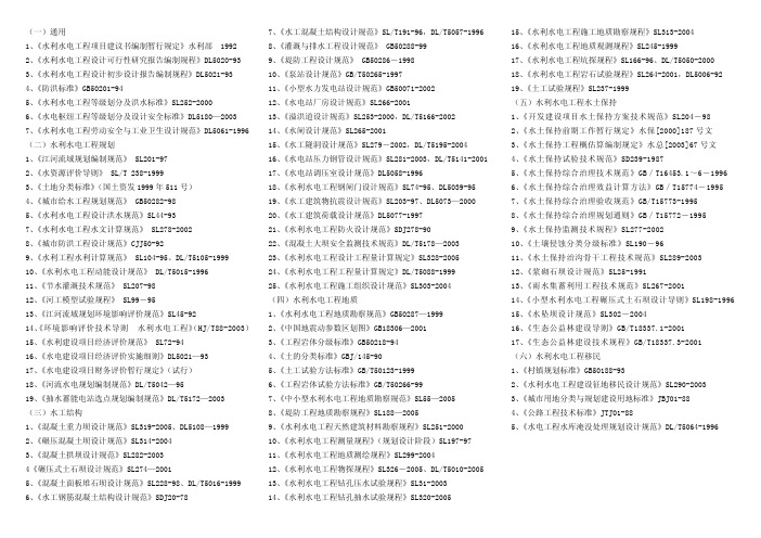 水利水电规范目录